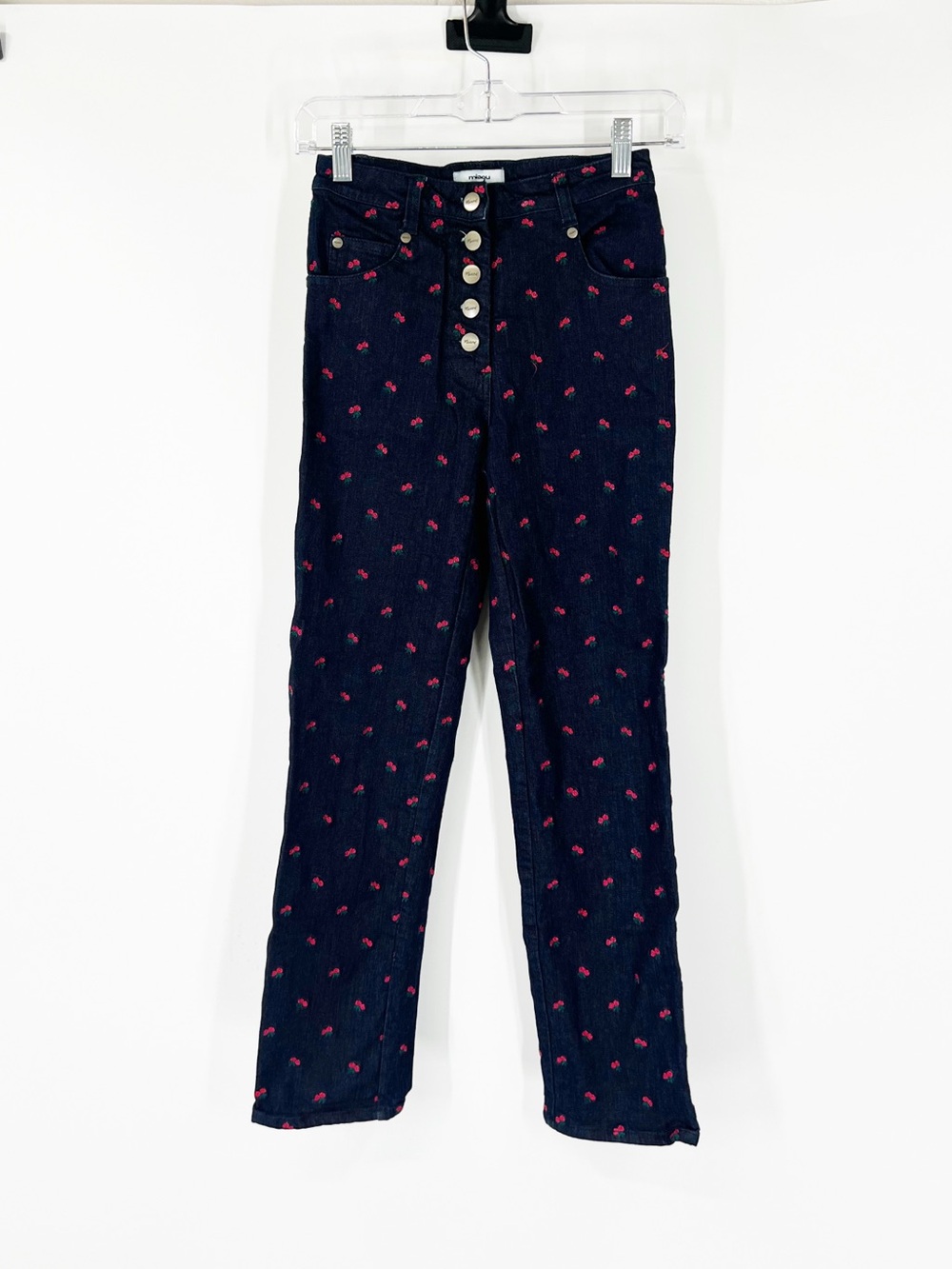Miaou Floral Rose Embroidered Straight Leg Jeans Button Fly